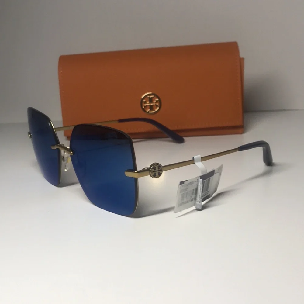 New Authentic Tory Burch TY6080 Blue Sunglasses with Orange Case